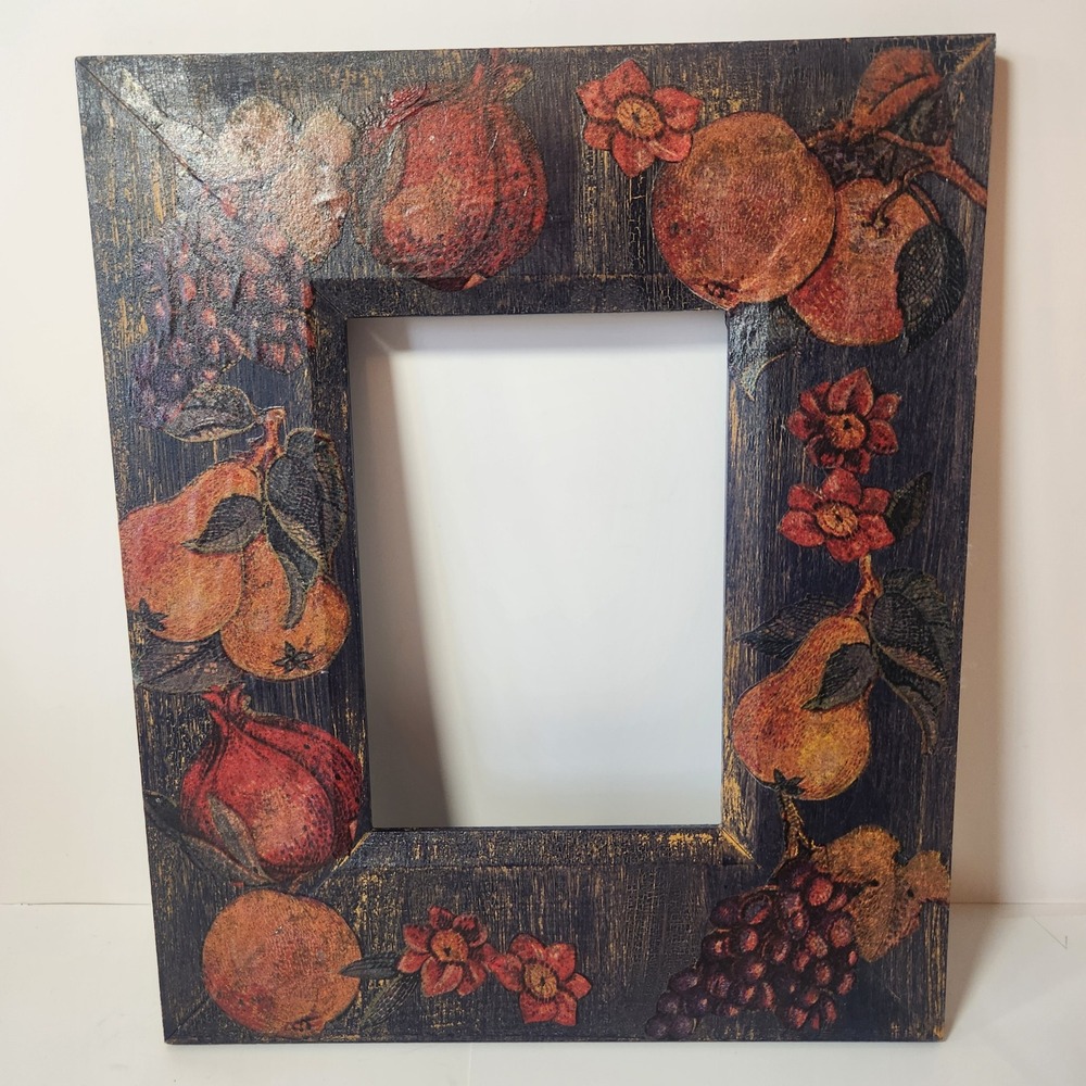 Vintage Fruit Decoupage Wooden Picture Frame 5x7 Opening Pomegranate Pear Grapes